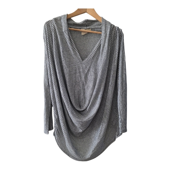 Alice + Olivia Tops - Alice + Olivia AIR Striped Linen Blend V-neck Draped Long Sleeve Top L